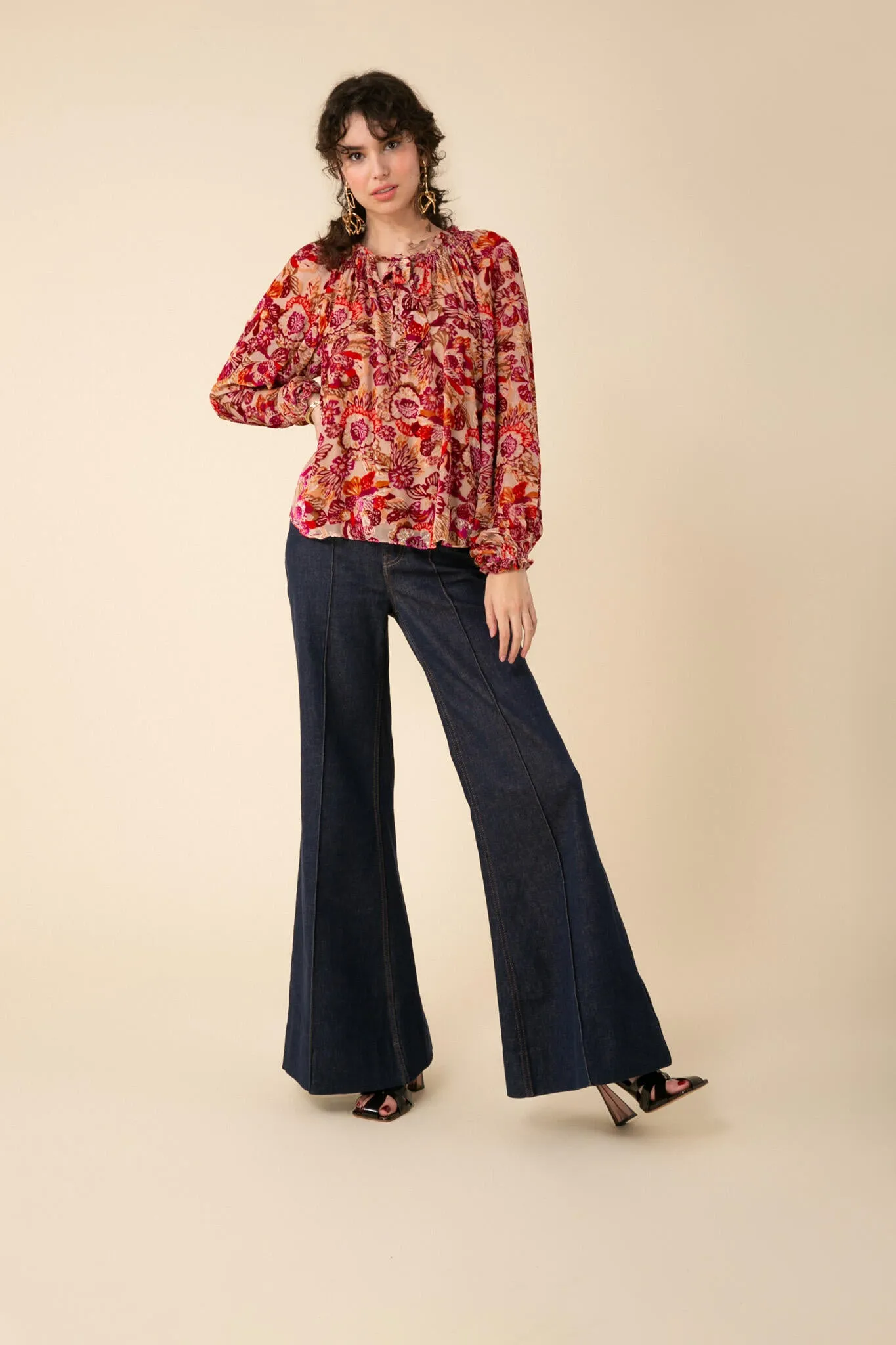 Alba Velvet Burnout Blouse - Pink