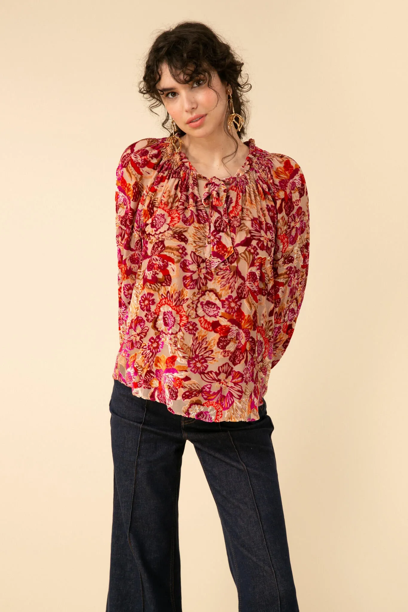 Alba Velvet Burnout Blouse - Pink