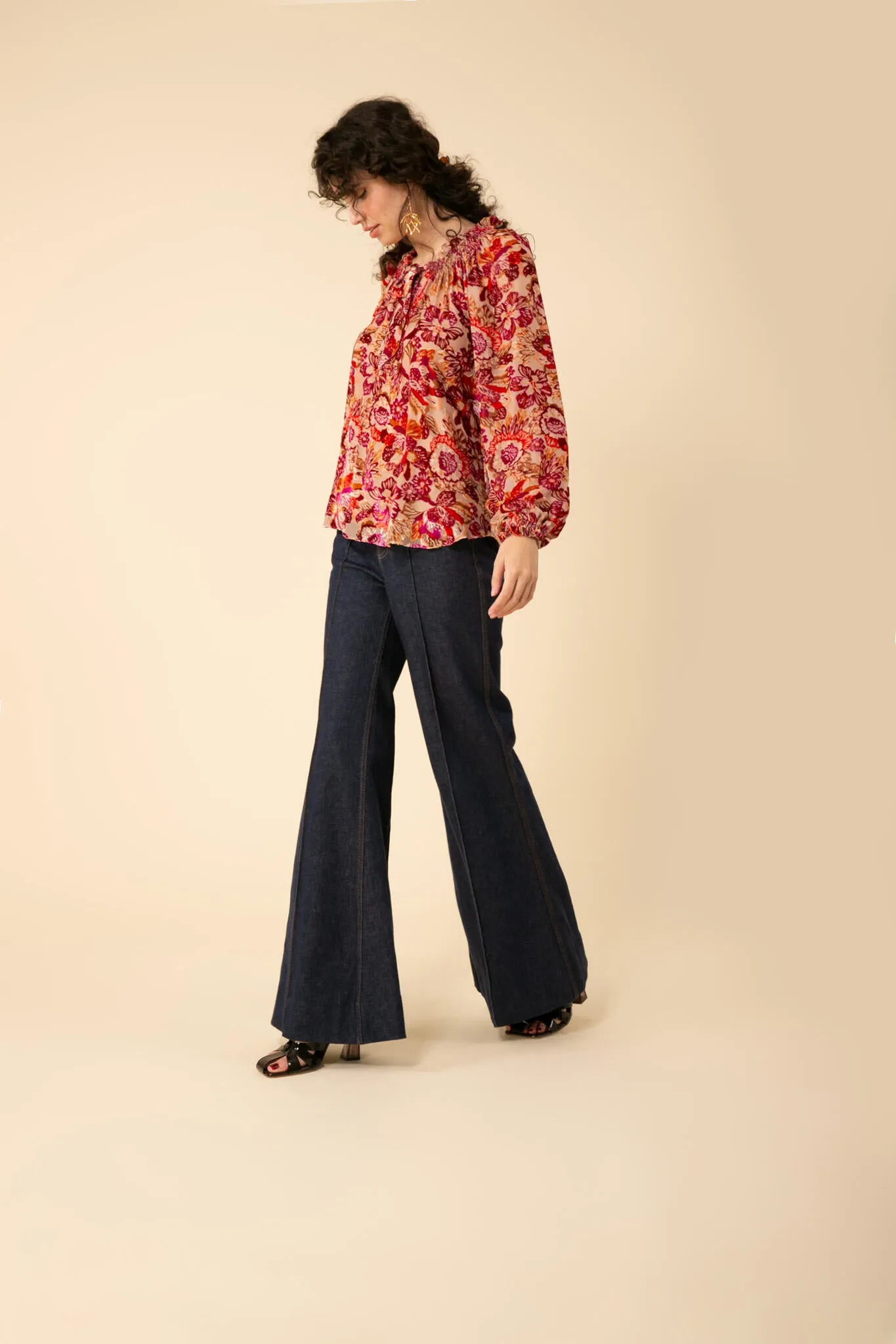 Alba Velvet Burnout Blouse - Pink