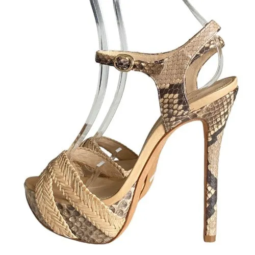 ALEXANDRE BIRMAN Beige Python Criss Cross Ankle Strap Platform Sandals, Size 36