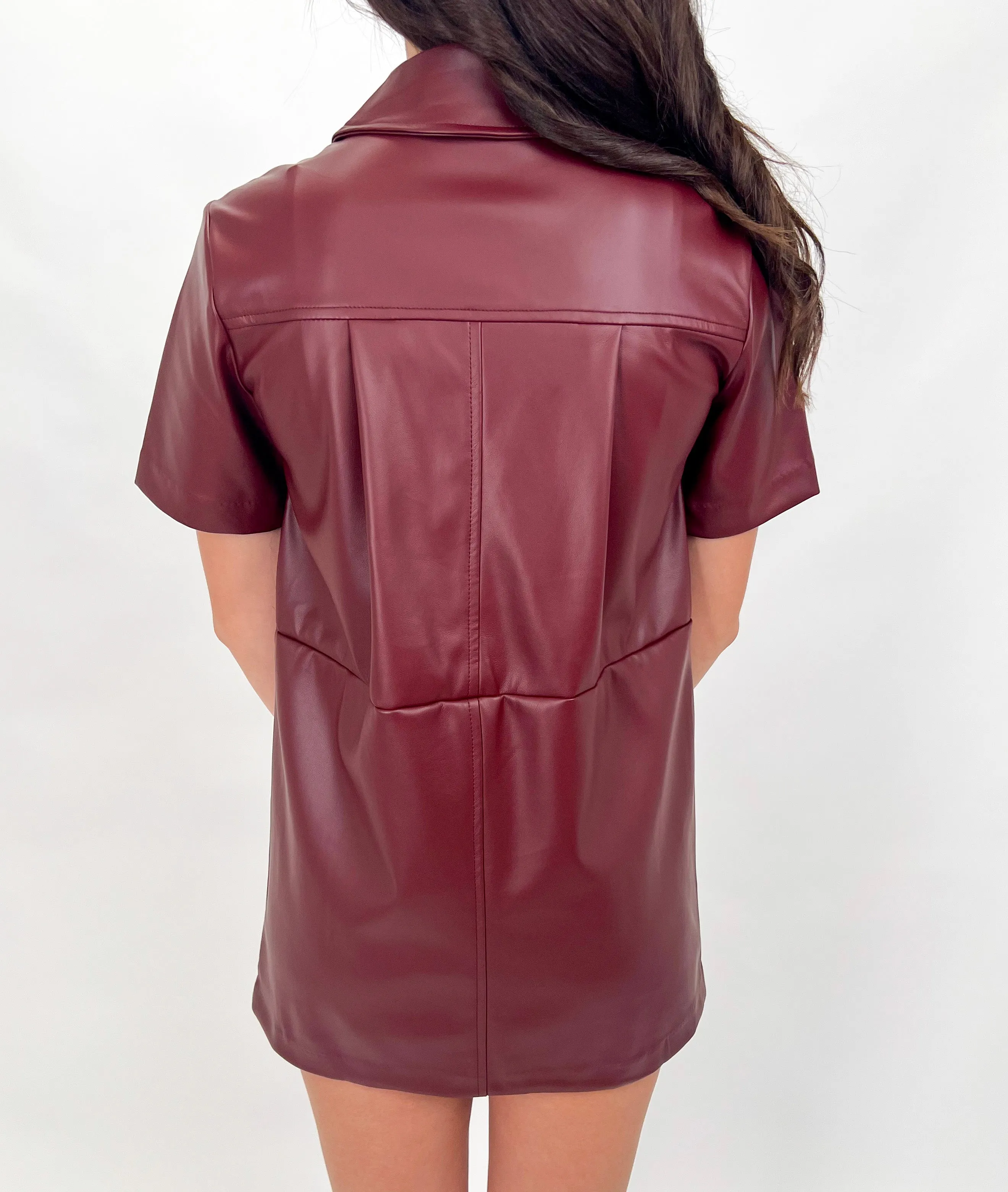 ALL THE RAGE BURGUNDY LEATHER MINI DRESS