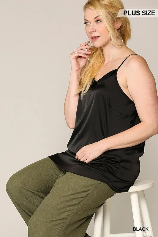 Black V Neck Velvet Trim Cami