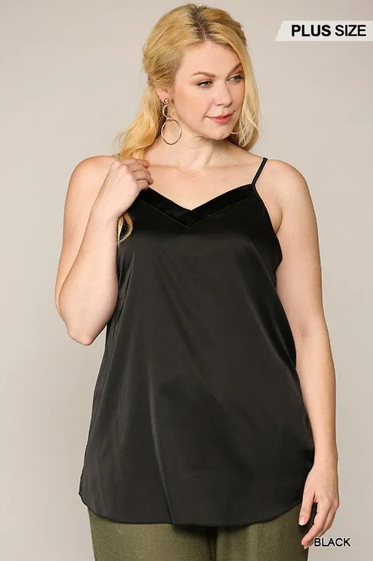 Black V Neck Velvet Trim Cami