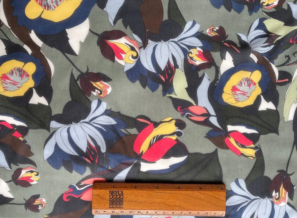 Blooming Poppies & Tulips Polyester Chiffon (Made in Italy)
