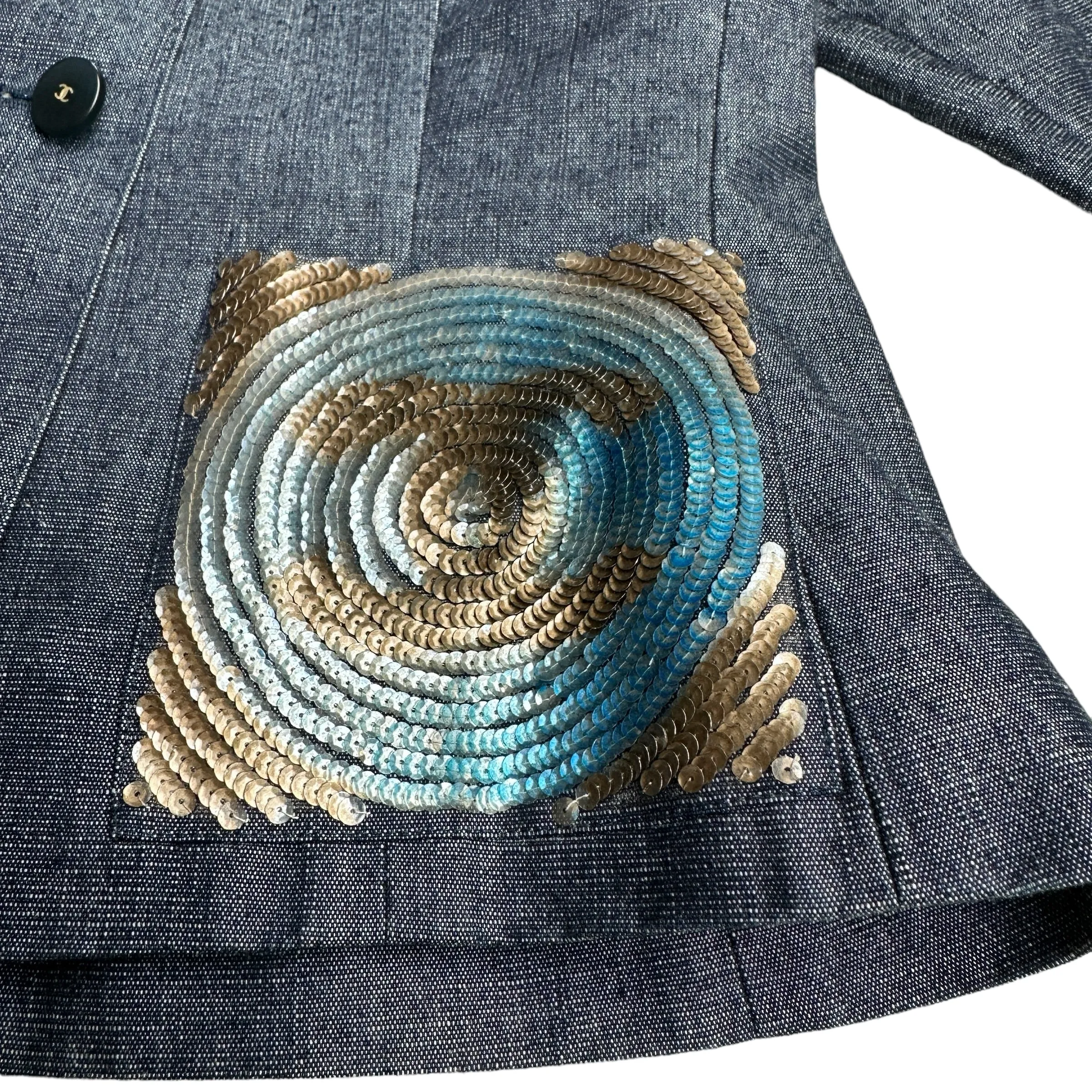 Blue Denim Jacket with Sequins Logo - XS