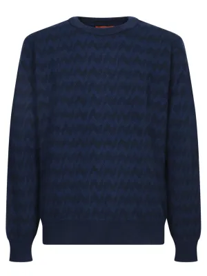 Blue Zigzag Wool and Cashmere Sweater