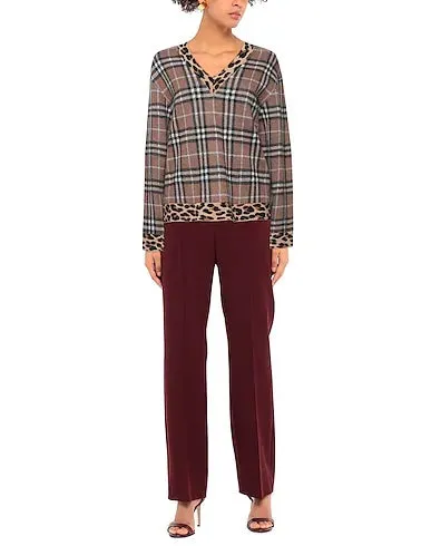 BURBERRY LEOPARD TRIMMED CHECKED JACQUARD KNIT SWEATER