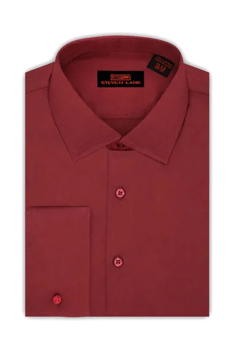 Burgundy Steven Land Men's French Cuff Dress Shirt Regular-Fit 100% Cotton
