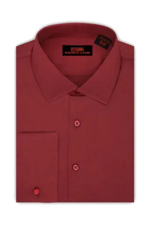 Burgundy Steven Land Men's French Cuff Dress Shirt Regular-Fit 100% Cotton