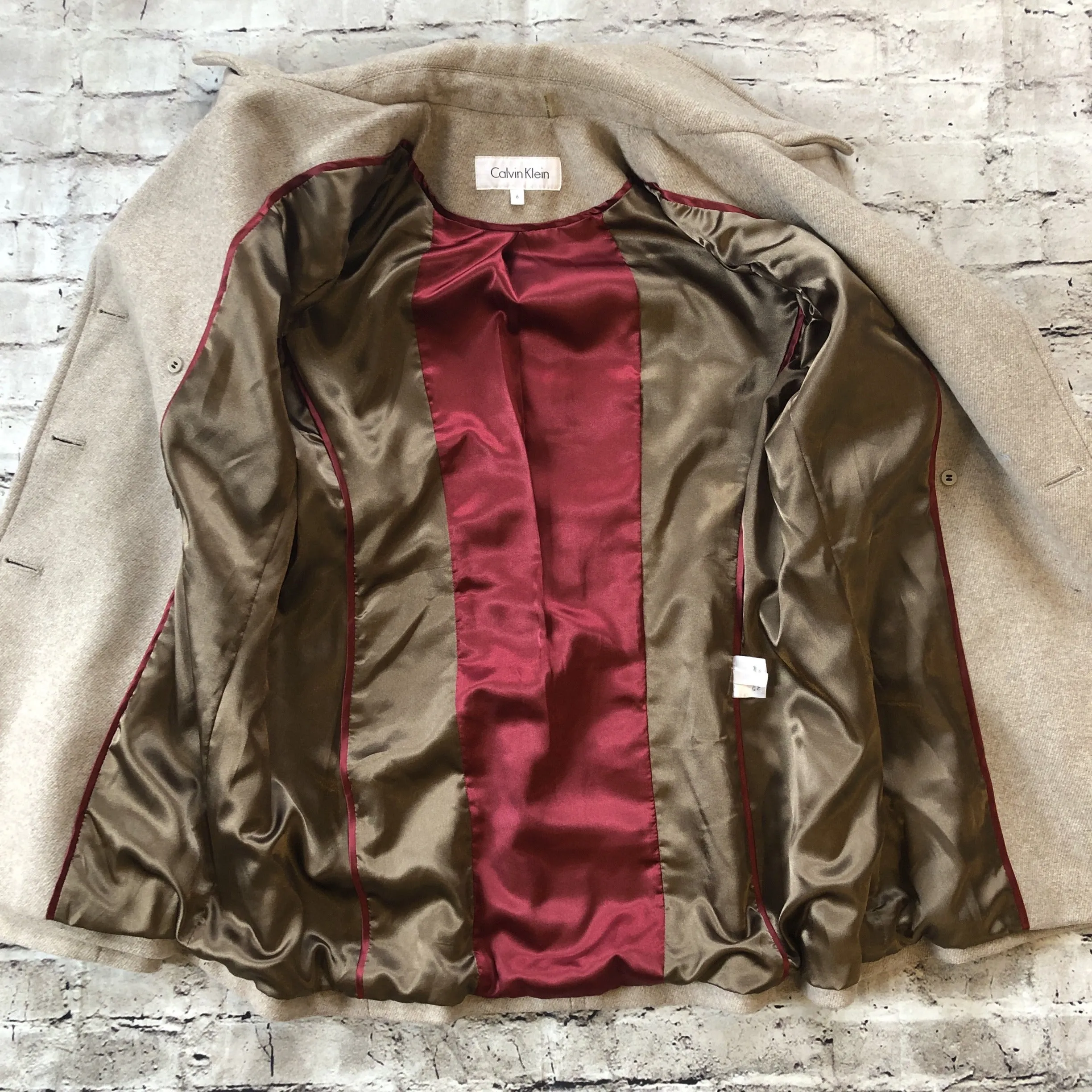 CALVIN KLEIN Tan Beige Wool Blend Double Breasted Pea Coat Size 6