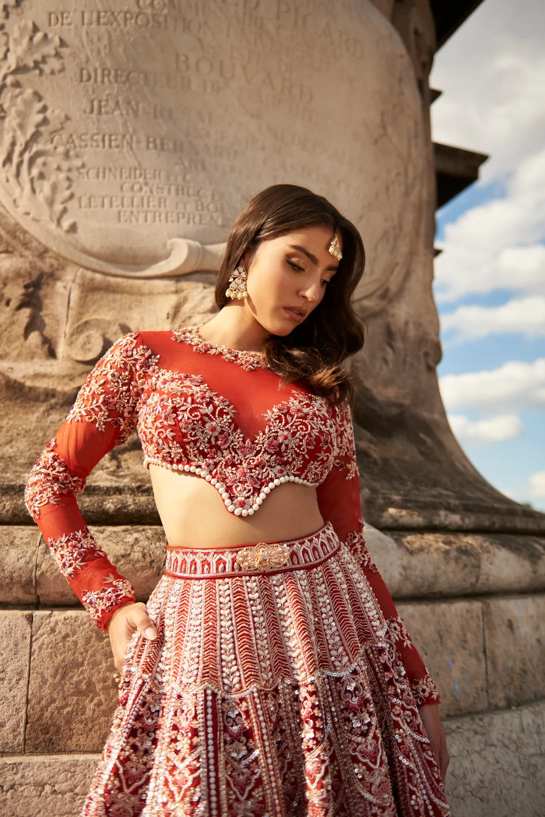 Carnelian Red Embroidered Lehenga Set