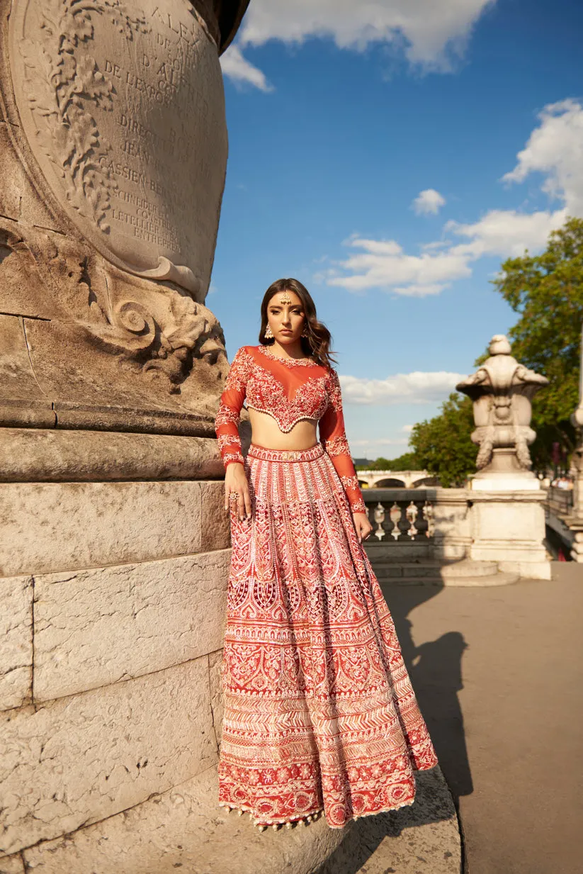 Carnelian Red Embroidered Lehenga Set