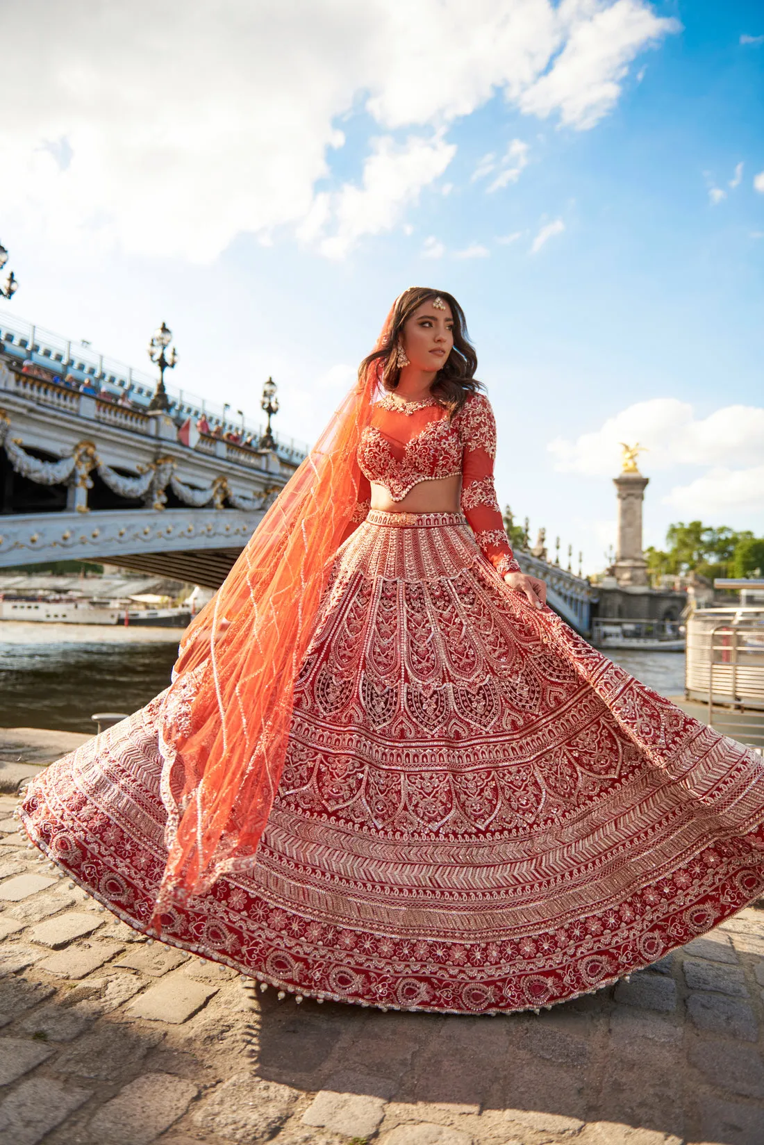 Carnelian Red Embroidered Lehenga Set