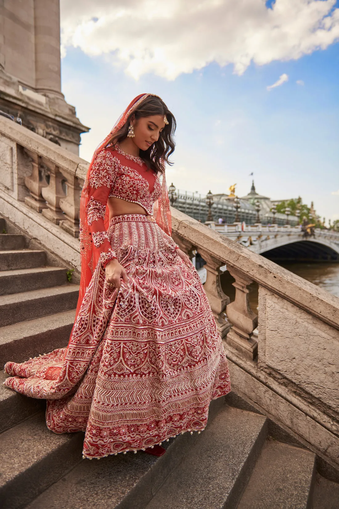 Carnelian Red Embroidered Lehenga Set