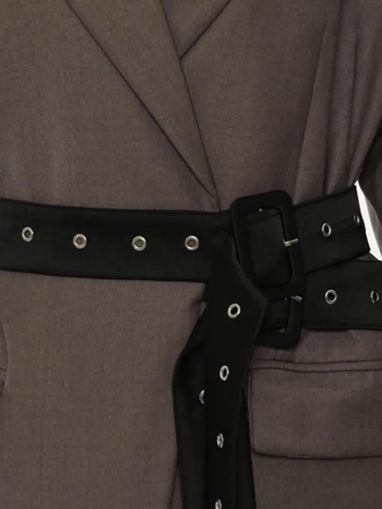 Chic Belted Blazer with Button Details - Structured Fit, Long Sleeves