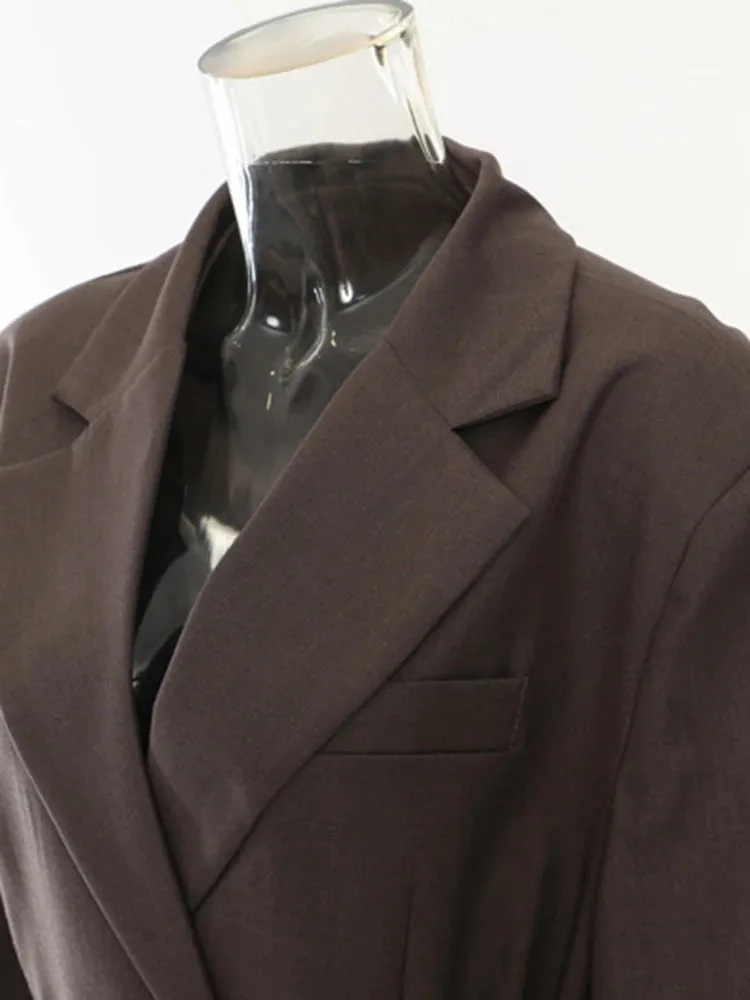 Chic Belted Blazer with Button Details - Structured Fit, Long Sleeves