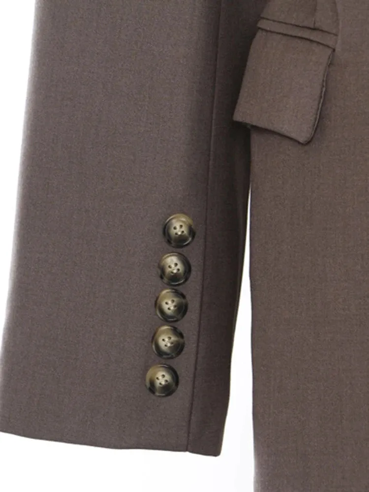Chic Belted Blazer with Button Details - Structured Fit, Long Sleeves