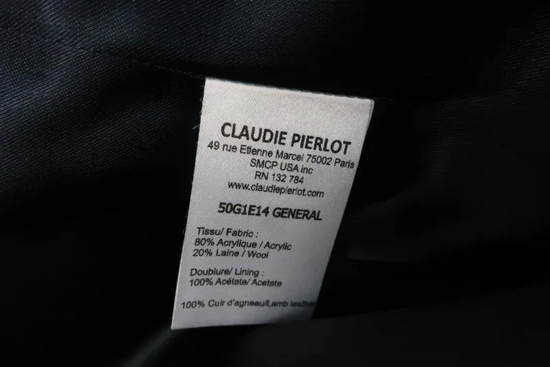 Claudie Pierlot Peacoat Navy Wool Twill & Black Leather Size 38 Toggle Jacket