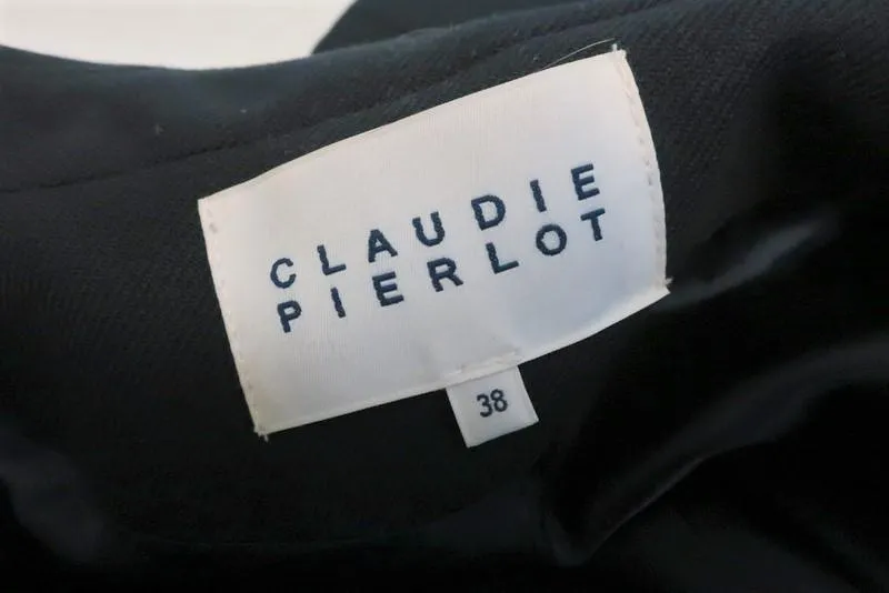 Claudie Pierlot Peacoat Navy Wool Twill & Black Leather Size 38 Toggle Jacket