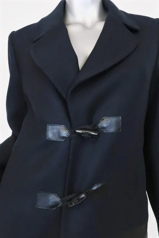 Claudie Pierlot Peacoat Navy Wool Twill & Black Leather Size 38 Toggle Jacket