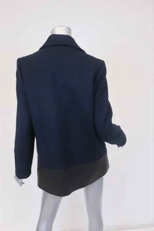 Claudie Pierlot Peacoat Navy Wool Twill & Black Leather Size 38 Toggle Jacket