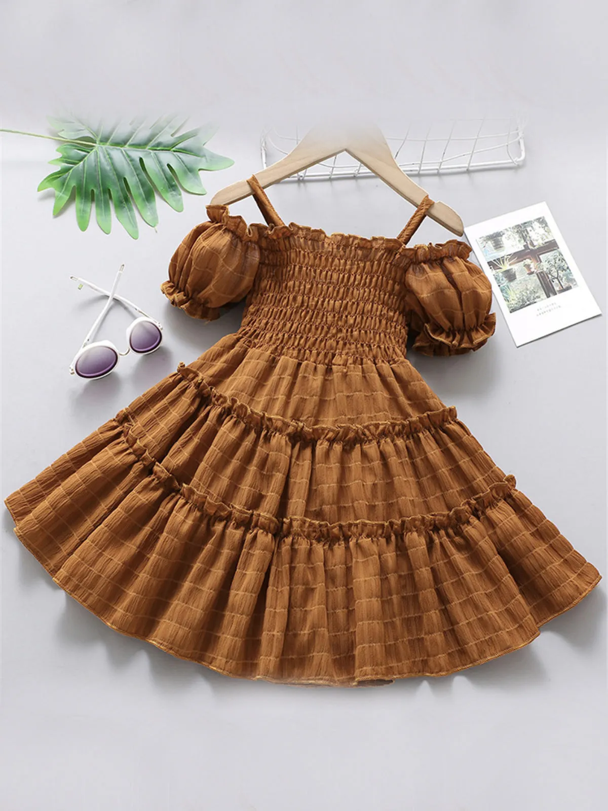 Cottage Dream Brown Off Shoulder Sundress