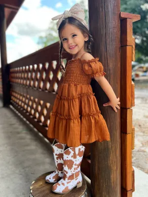 Cottage Dream Brown Off Shoulder Sundress