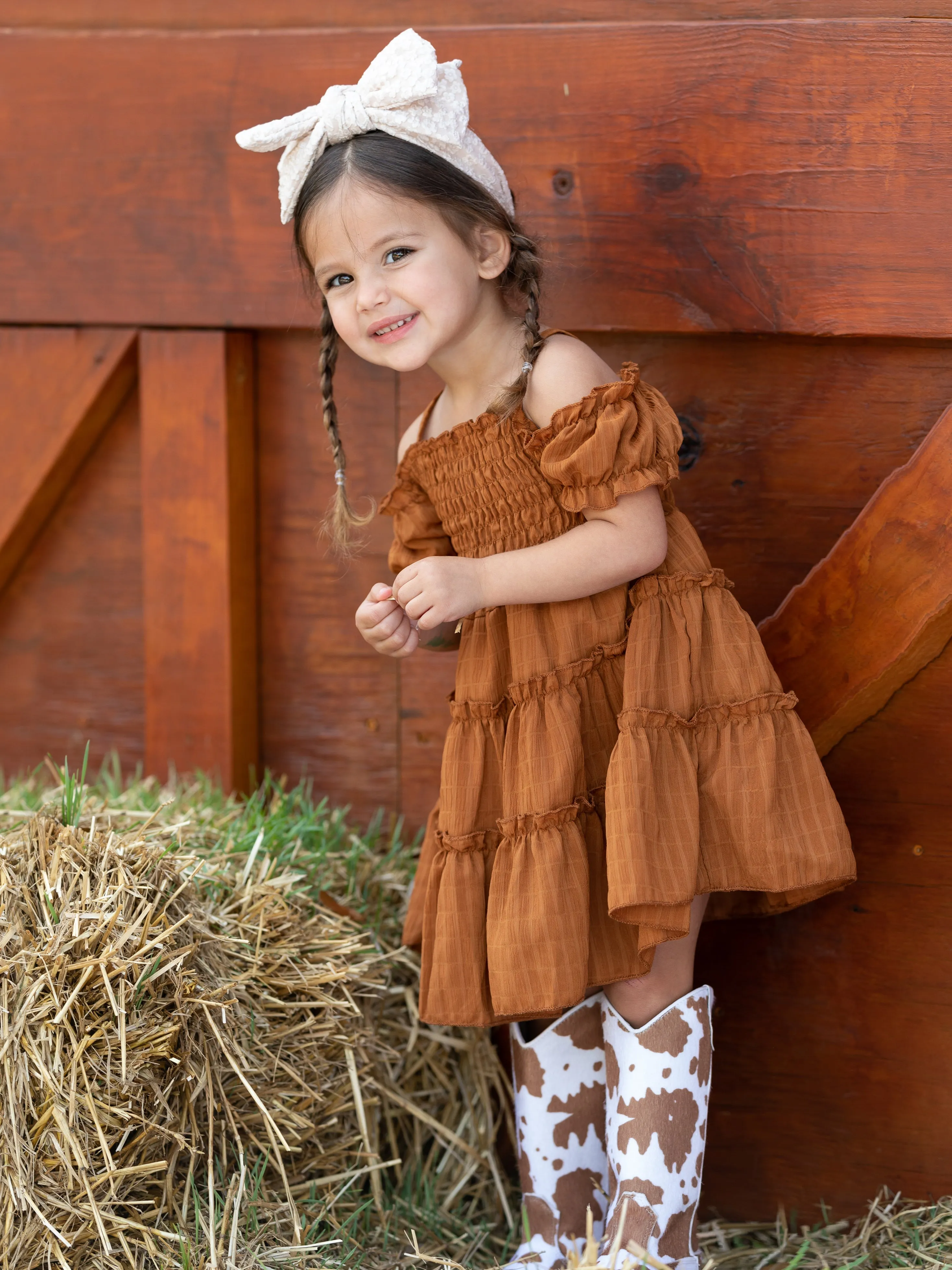 Cottage Dream Brown Off Shoulder Sundress