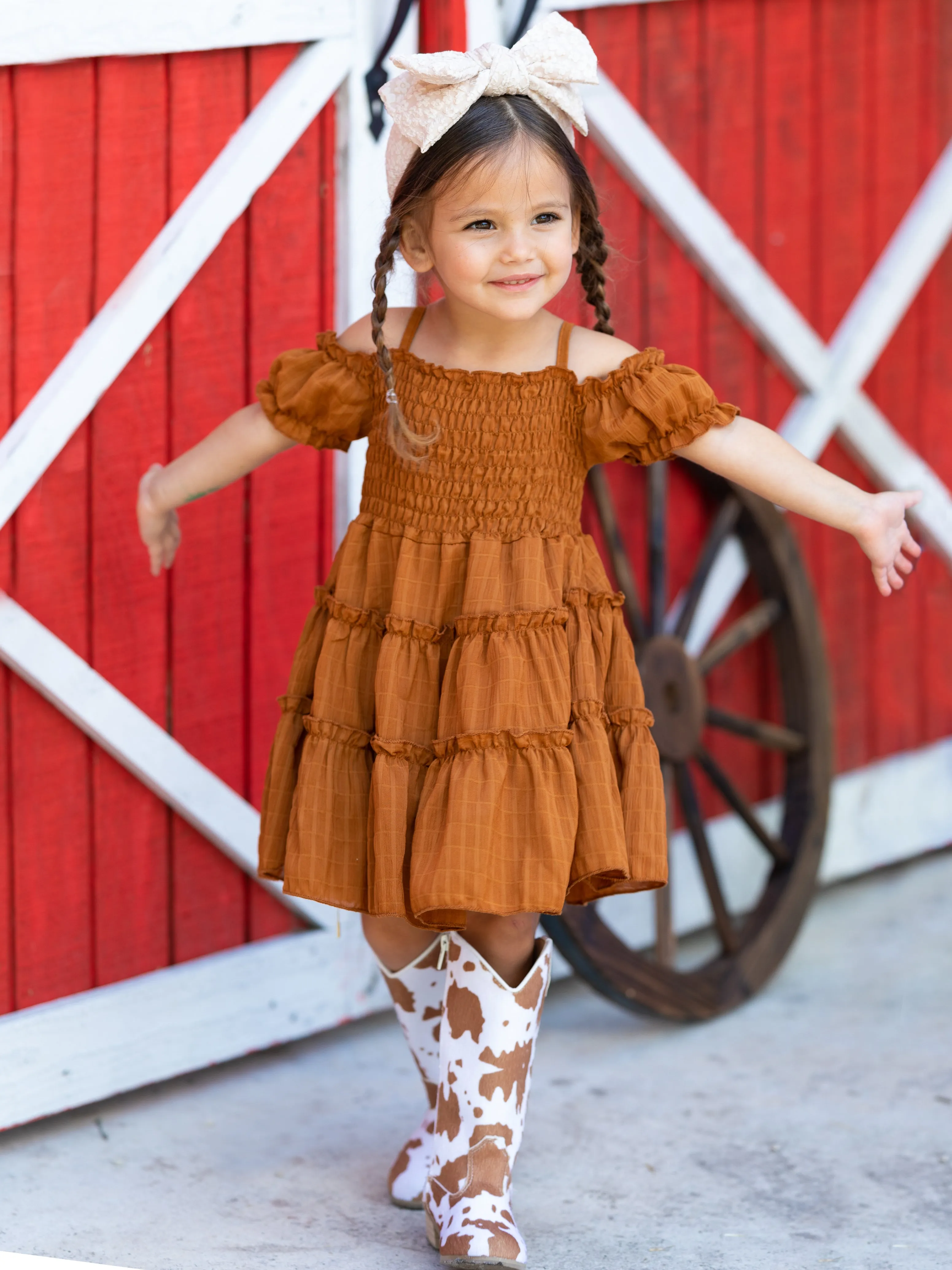 Cottage Dream Brown Off Shoulder Sundress
