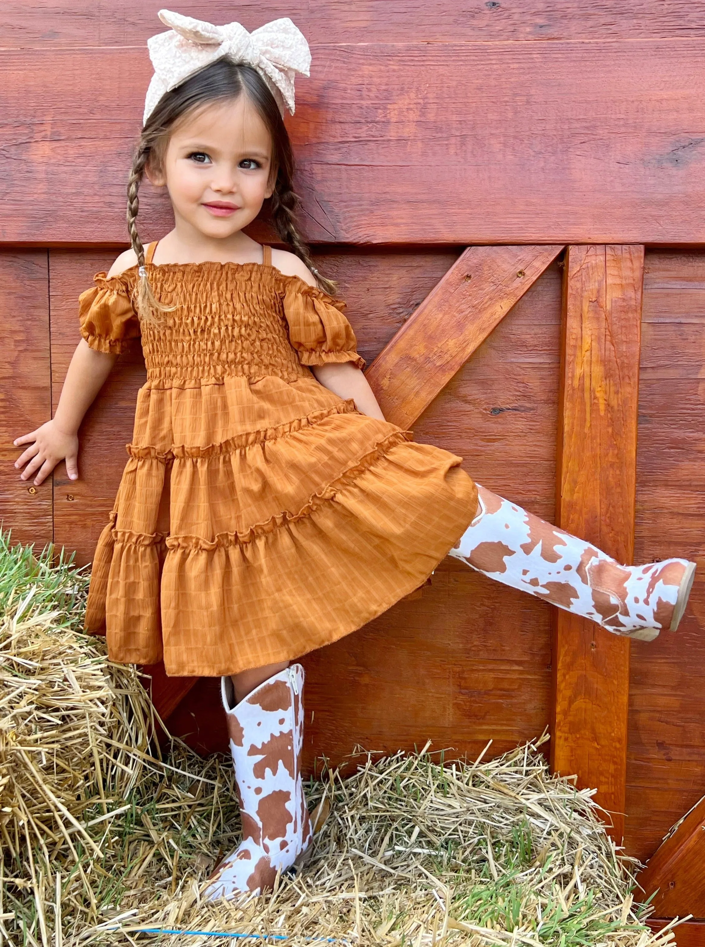 Cottage Dream Brown Off Shoulder Sundress