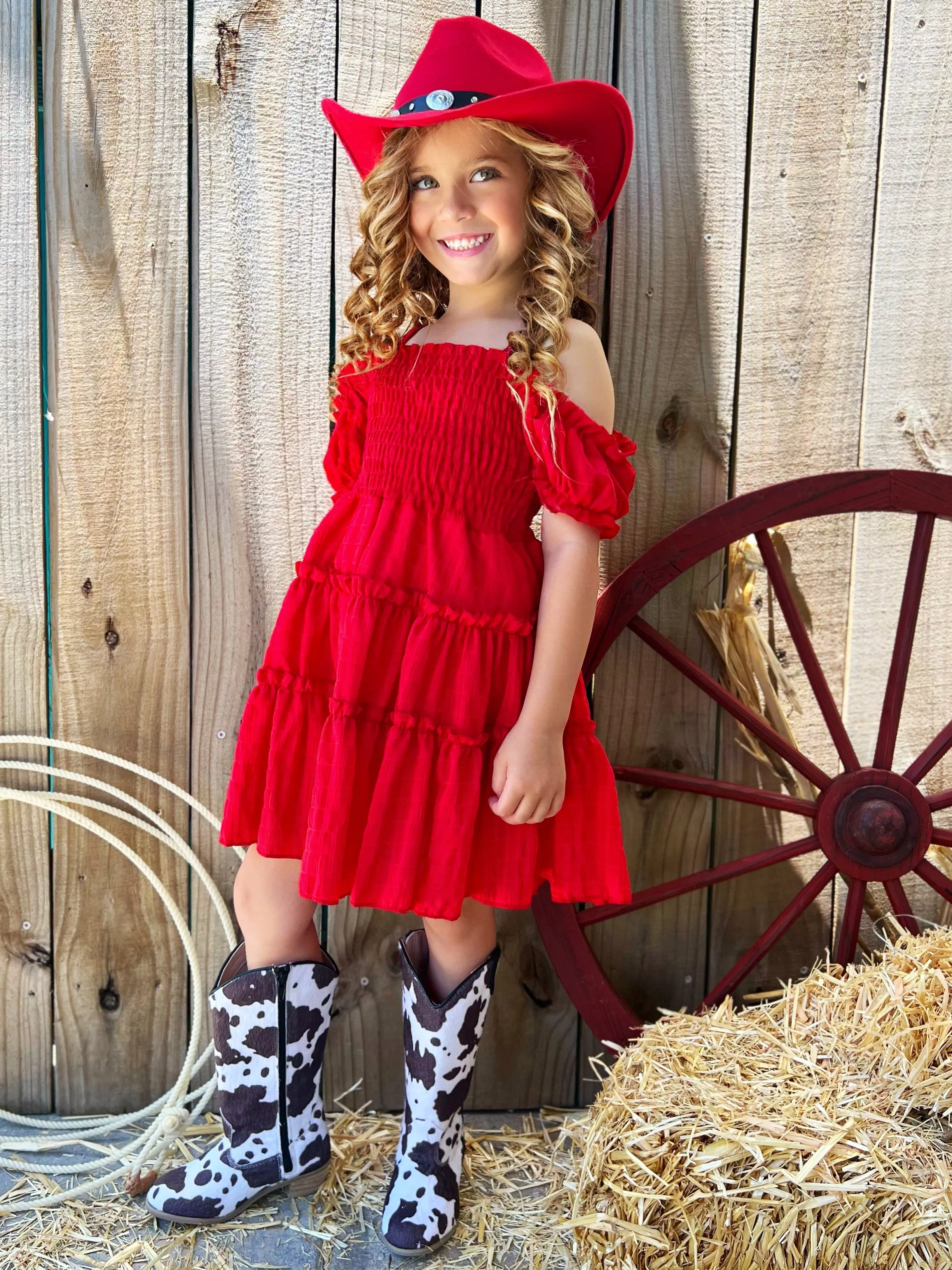 Cottage Dream Red Off Shoulder Sundress