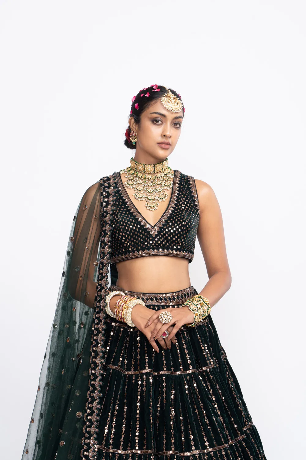 Deep Green Full Tier Lehnga Set
