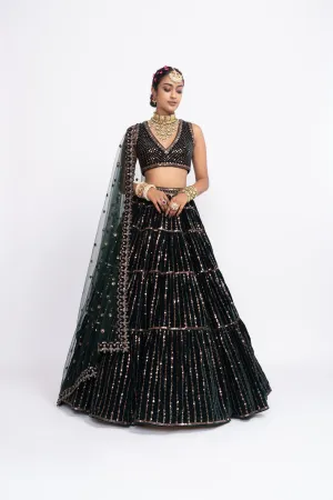 Deep Green Full Tier Lehnga Set