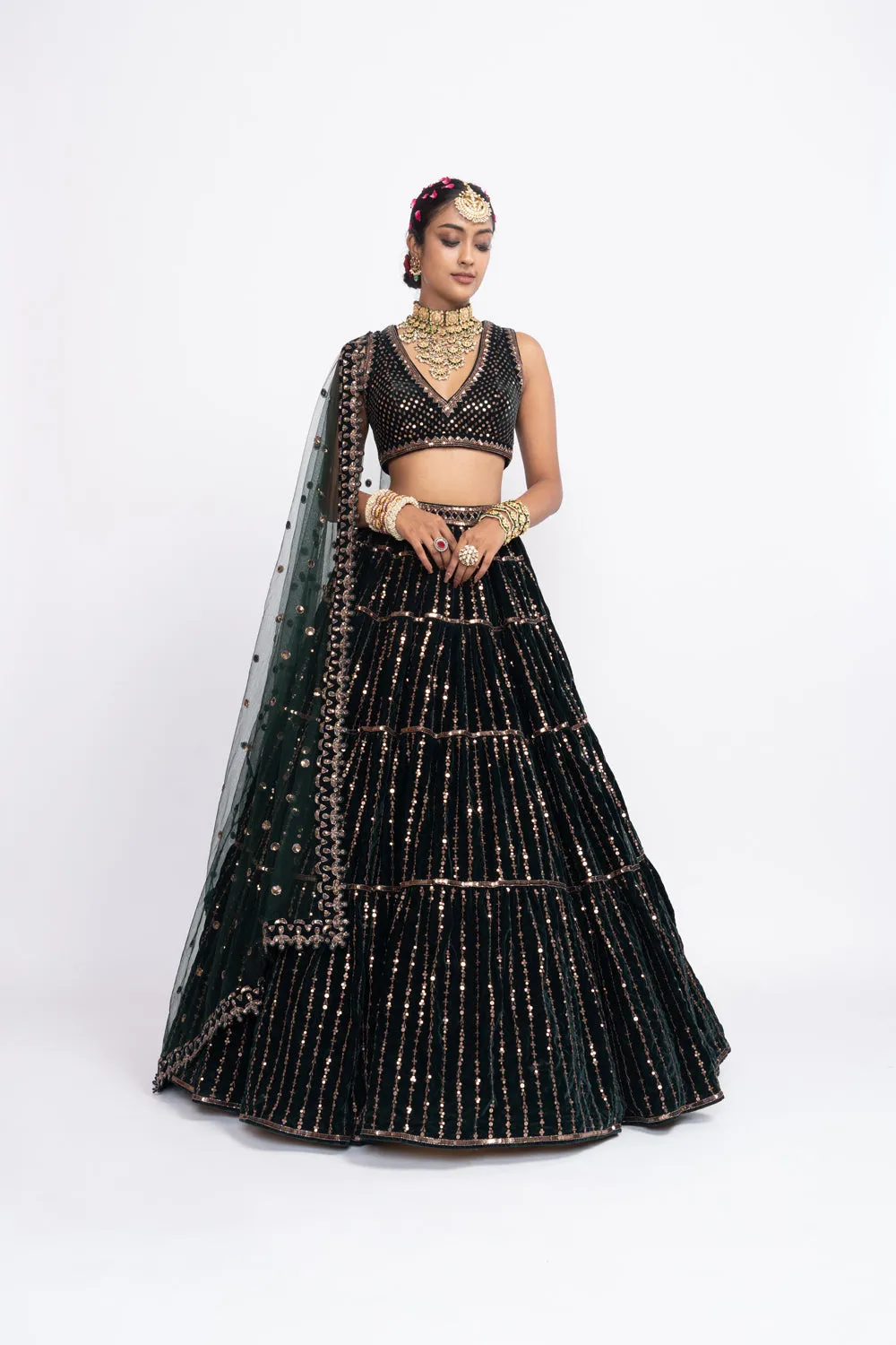 Deep Green Full Tier Lehnga Set