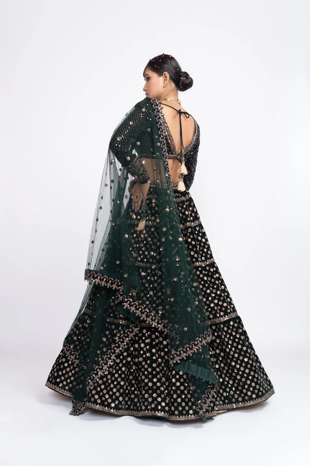 Deep Green Full Tier Lehnga Set