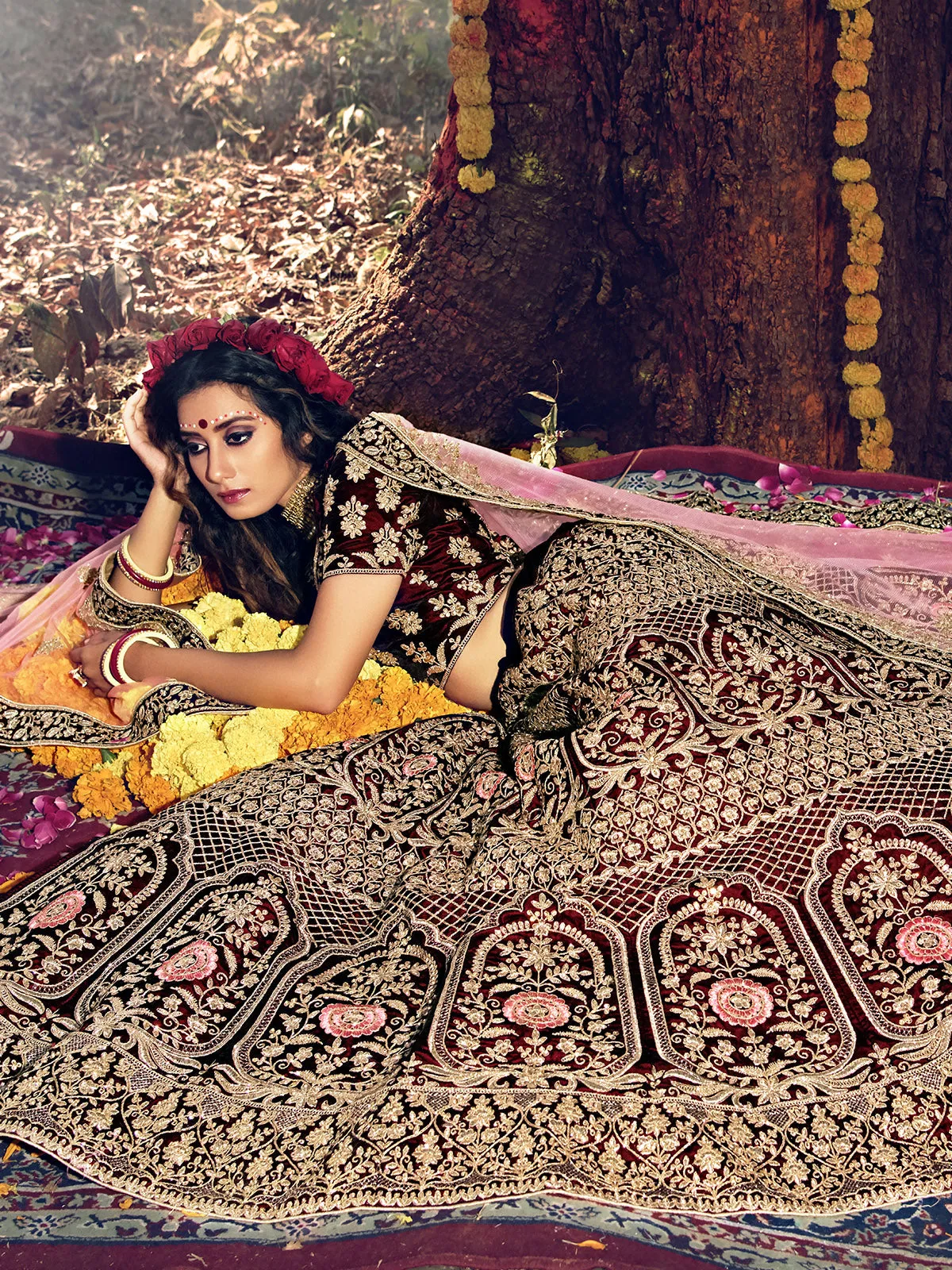 Fancy Maroon Semi Stitched Lehenga With Unstitched Blouse