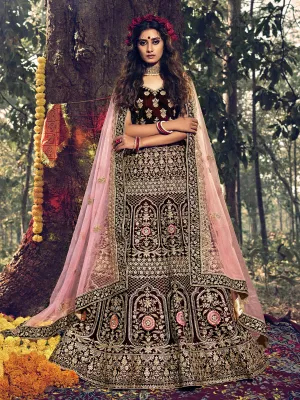 Fancy Maroon Semi Stitched Lehenga With Unstitched Blouse