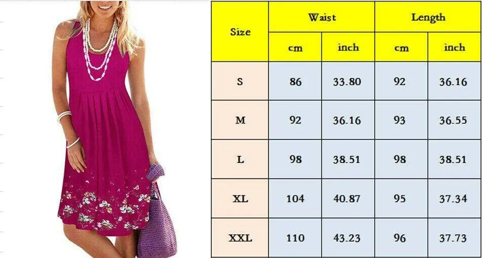 FashionSierra - New Women's Floral Bodycon High Waist Sleeveless Sundress Ladies Summer Casual Loose Short Midi Dress