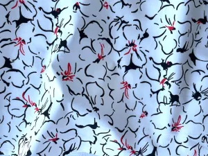 Floral Summertime Red, White & Black Cotton Poplin (Made in Italy)