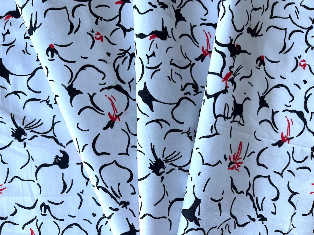 Floral Summertime Red, White & Black Cotton Poplin (Made in Italy)