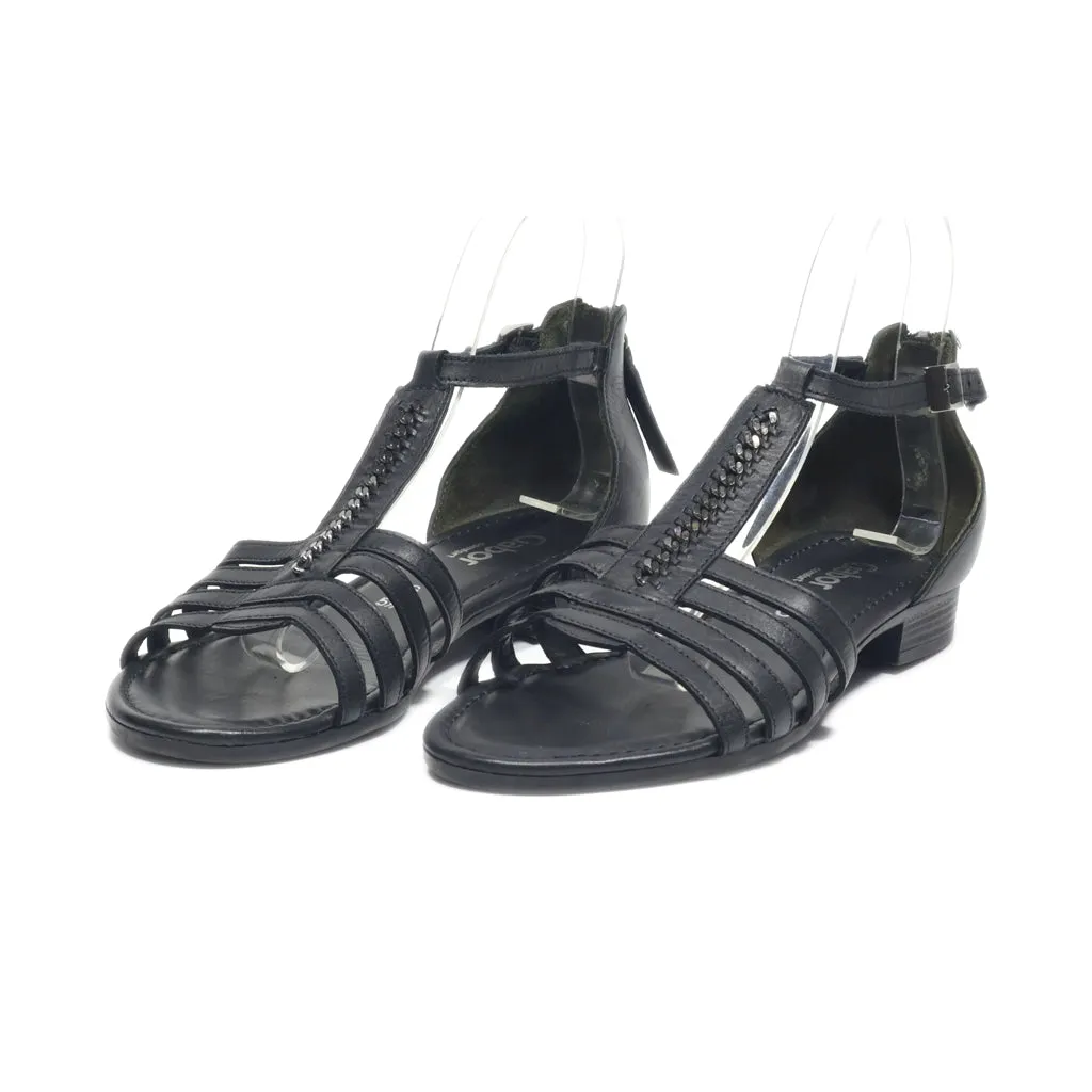 Gabor Flat Sandals Leather Black Colour For Women
