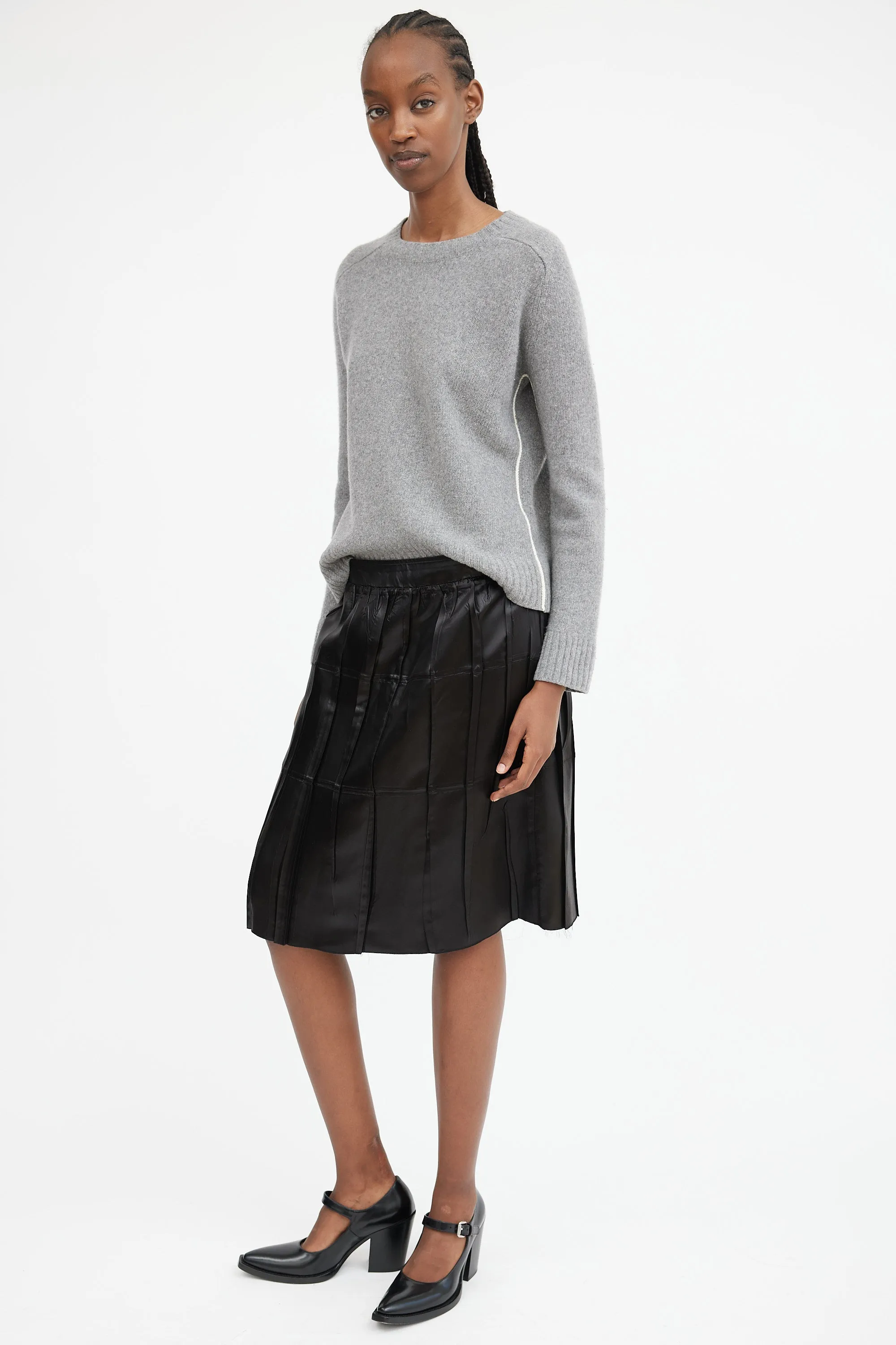 Grey Wool & Cashmere Contrast Seam Sweater