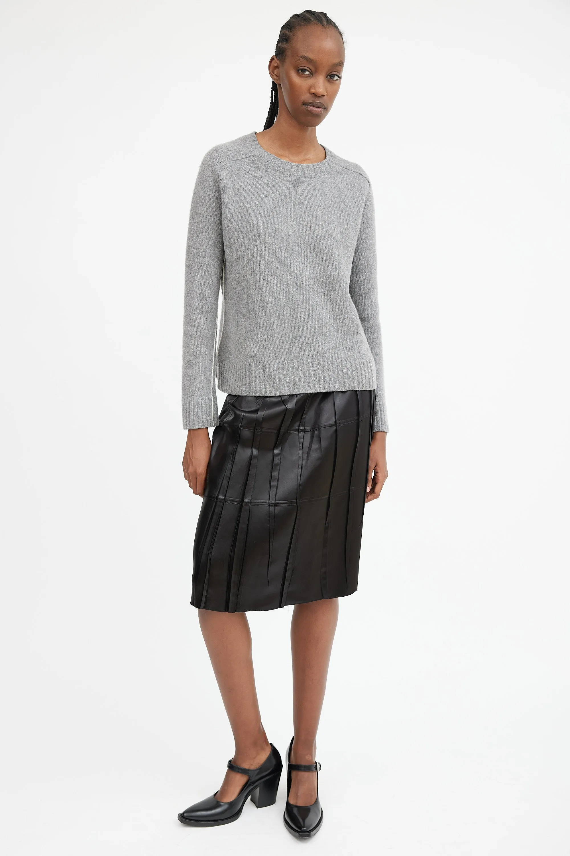 Grey Wool & Cashmere Contrast Seam Sweater