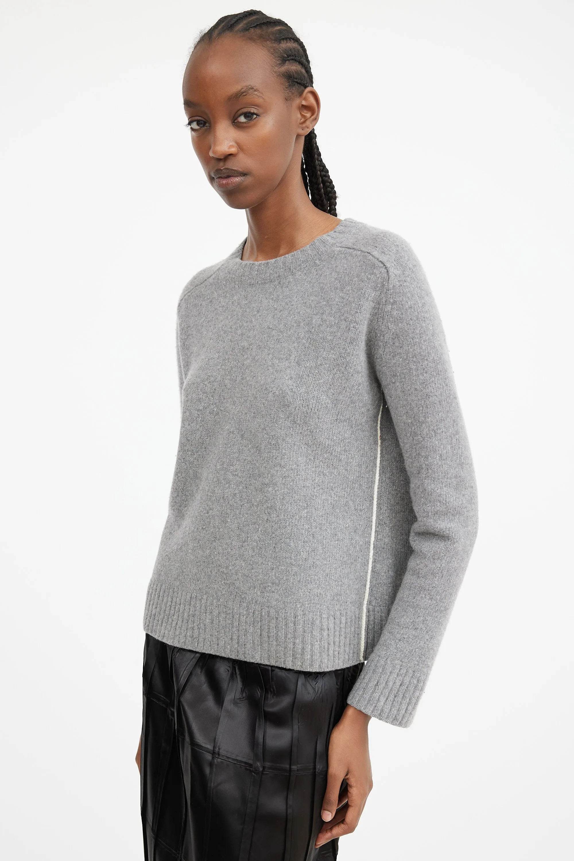 Grey Wool & Cashmere Contrast Seam Sweater