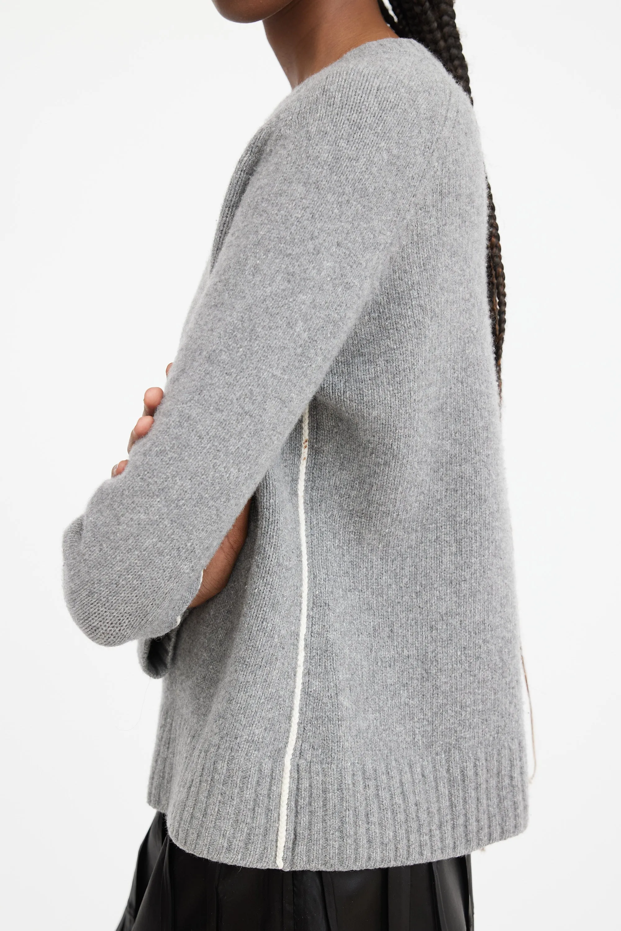 Grey Wool & Cashmere Contrast Seam Sweater