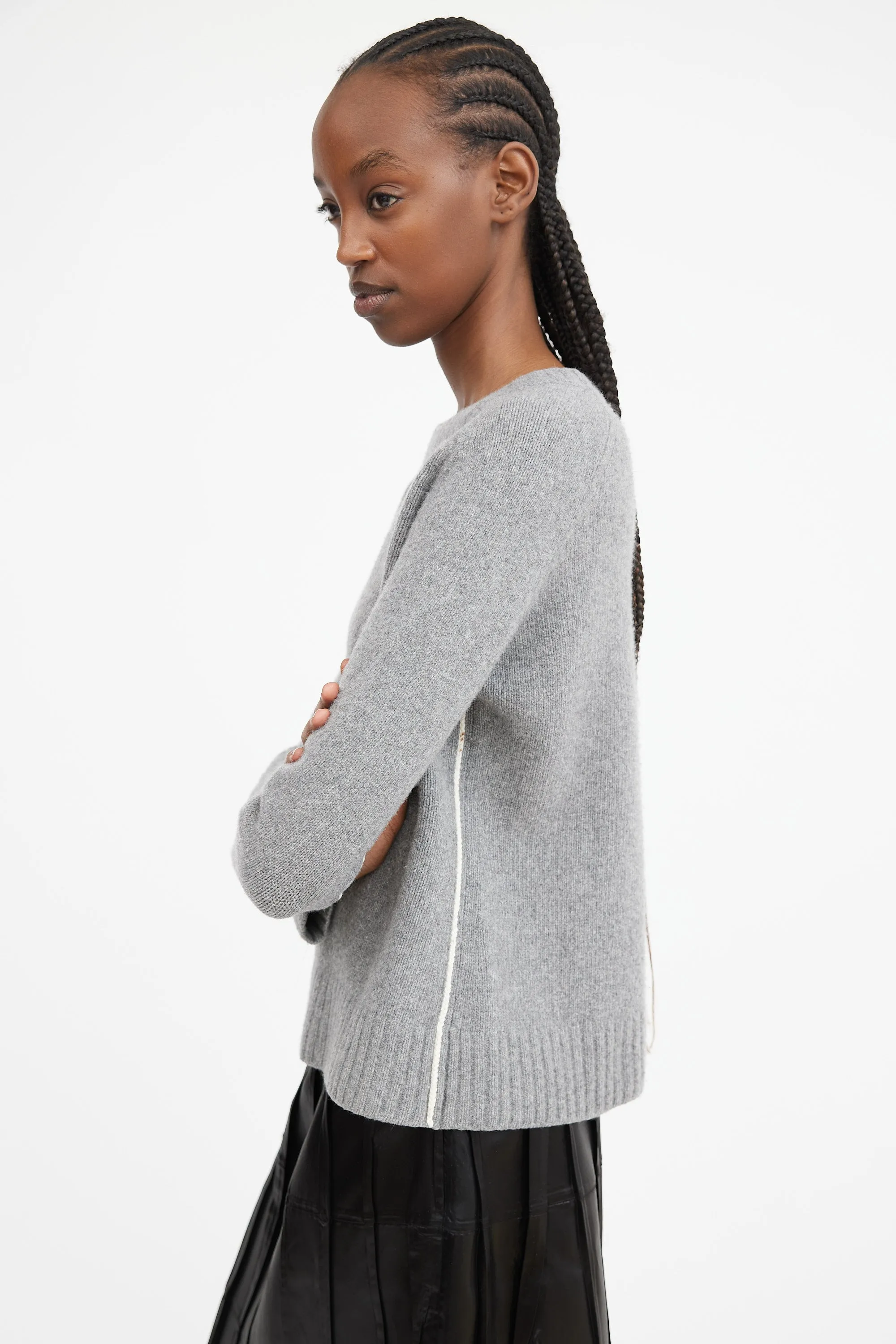 Grey Wool & Cashmere Contrast Seam Sweater