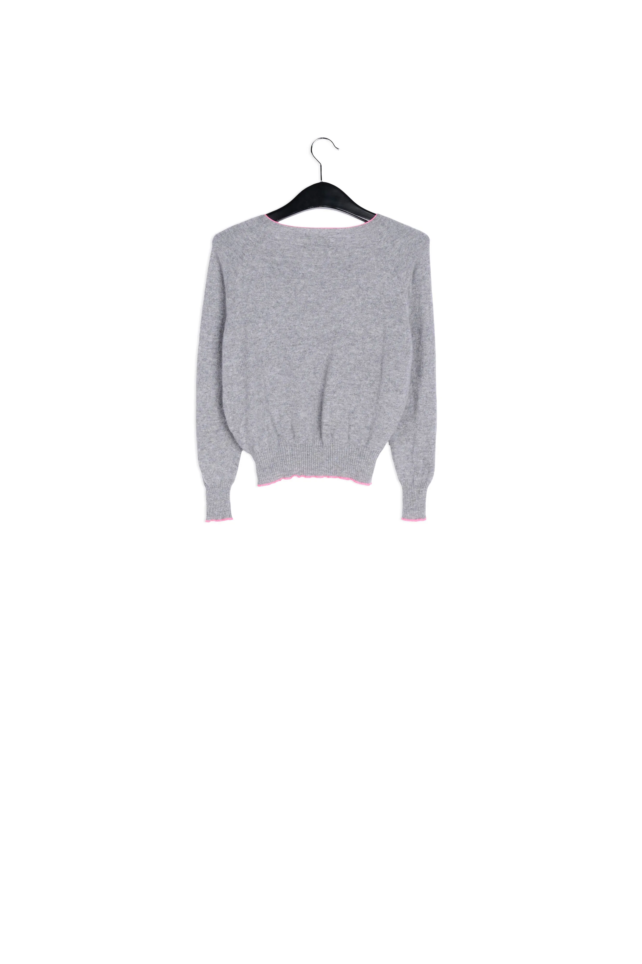 Grey wool and cashmere-blend sweater with neon trim