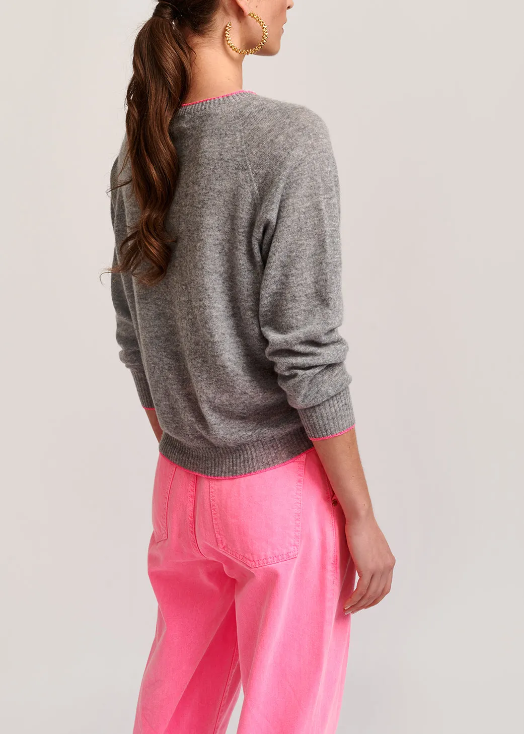 Grey wool and cashmere-blend sweater with neon trim