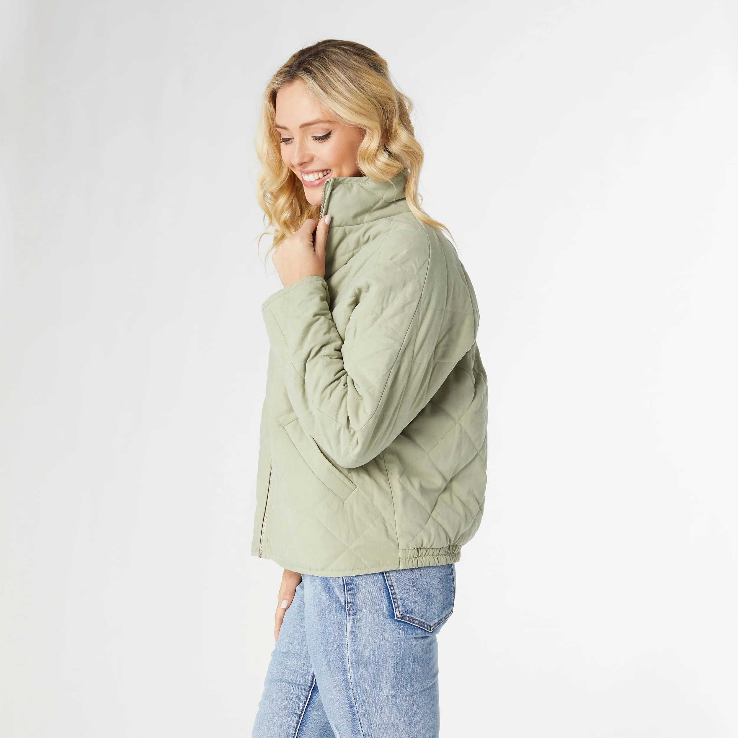 Hadley Diamond Quilted Jacket - Seafoam - Final Sale