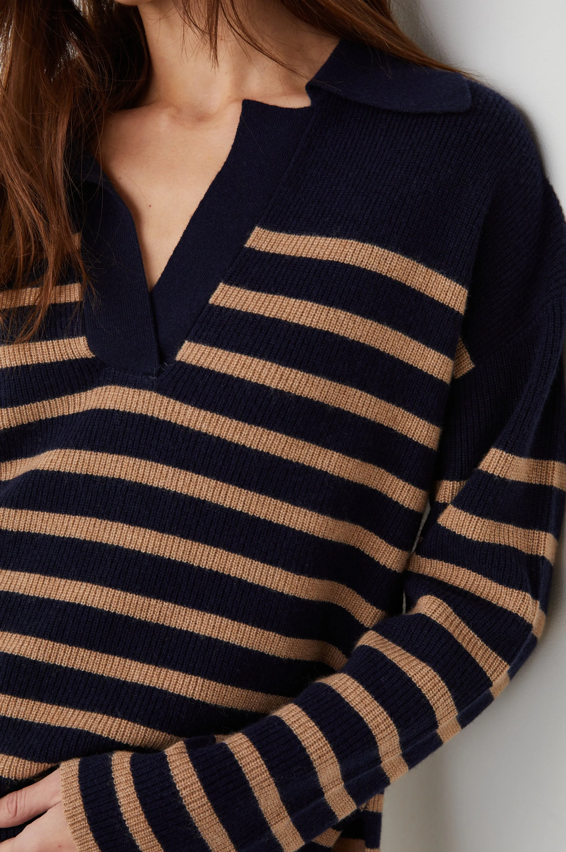 HARRIS SWEATER - CAMEL NAVY STRIPE
